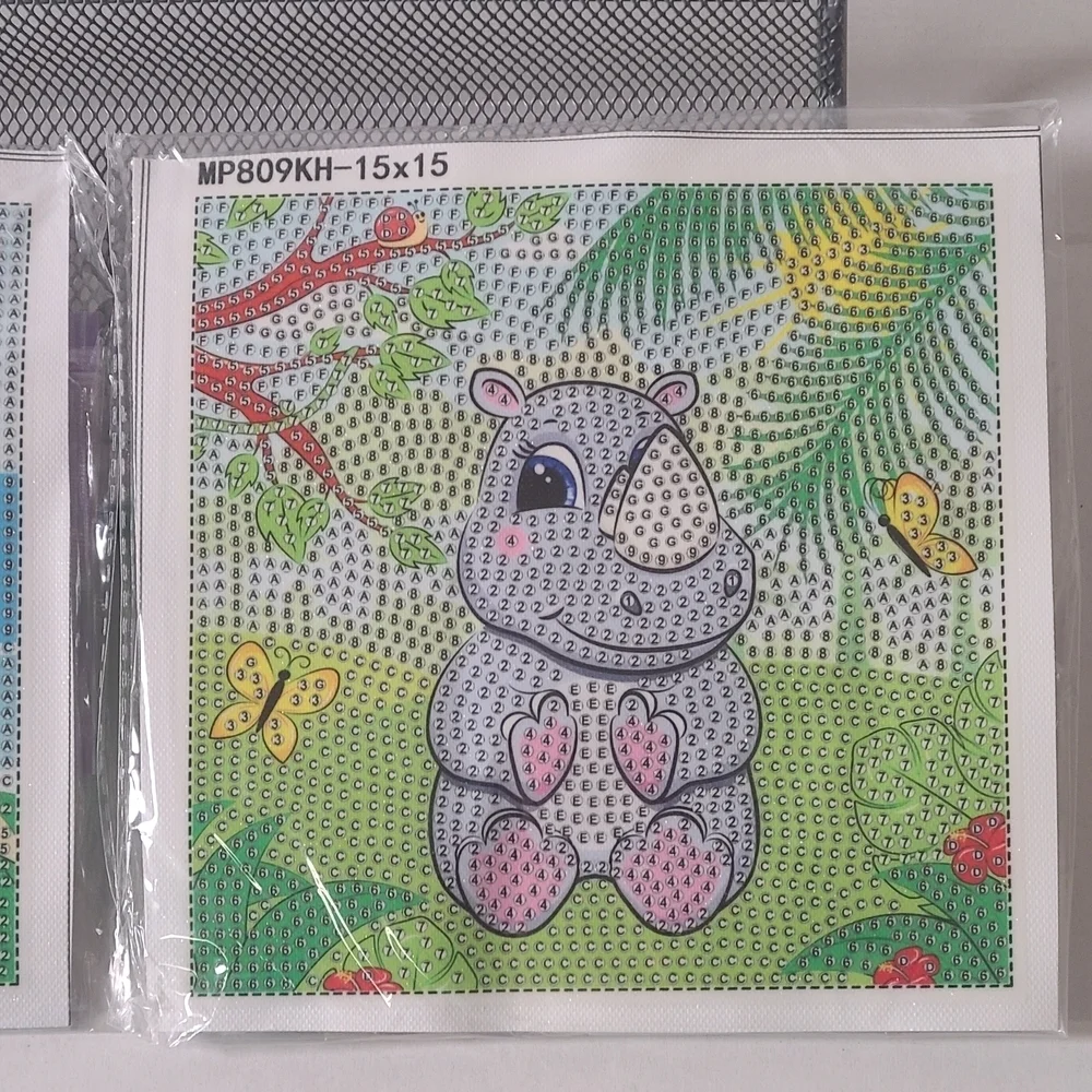 Kids Diamond Art 2 Pack NWOB Raccoon And Hippo Age 8 And Up 6 X 6 New
